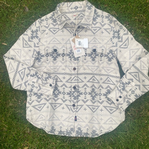 NWT FAHERTY X Doug Good Feather Organic Cotton Overshirt In Ivory North Star(S) - Picture 4 of 13